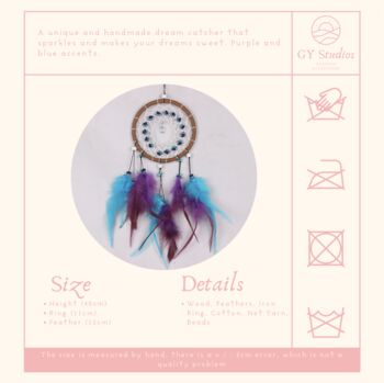 Small Purple Blue Dream Catcher For Wall Decoration, 4 of 4