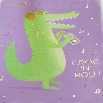 Croc 'N' Roll Gold Foil Greeting Card, 3 of 3