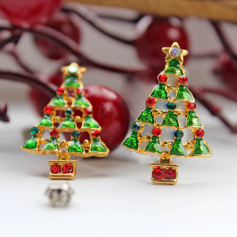 christmas tree stud earring pair by rabal