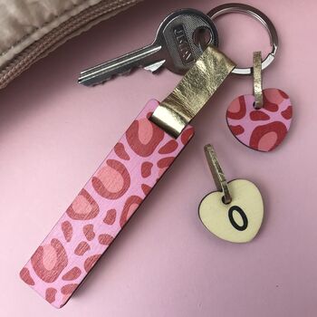 Personalised Pink Leopard Pink Glitter Stick Keyring, 2 of 3