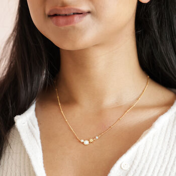 Pearl And Crystal Moon And Stars Necklace In Gold, 2 of 6