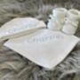 Personalised Newborn Baby Hat, Bib And Booties Gift Set, thumbnail 3 of 7