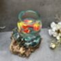 16cm Molten Glass Bowl On Teak Root Fruit And Nut Dish Wooden, thumbnail 3 of 10