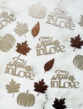 50 X Fall In Love Pumpkin, Leaf Confetti, Autumn Wedding, Table Decor, 5 of 6