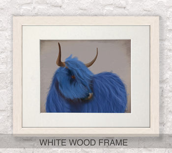 Highland Cow In Blue Art Print Framed Or Unframed, 4 of 6