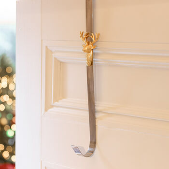 Silver And Gold Stag Over Door Wreath Hanger, 3 of 4