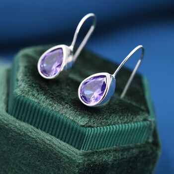 Amethyst Purple Cz Droplet Drop Hook Earrings, 3 of 11