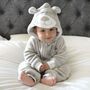 Personalised Soft Baby Grey Teddy Onesie, thumbnail 4 of 8