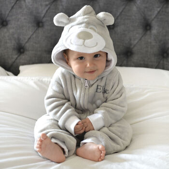 Personalised Soft Baby Grey Teddy Onesie, 4 of 8