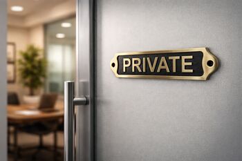 Brass Private Door Sign Plaque With Black Finish, 2 of 9
