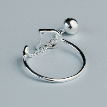 Sterling Silver Cat And Ball Adjustable Ring, 4 of 6