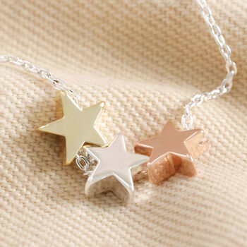 Mixed Metal Triple Star Bead Necklace By Lisa Angel
