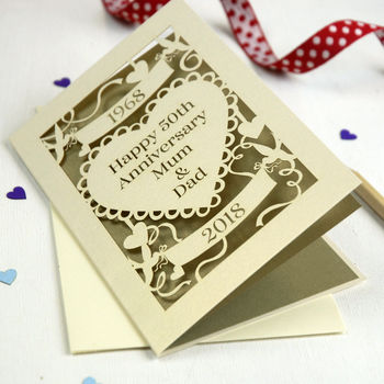 Personalised Papercut Golden Wedding Anniversary Card, 2 of 2