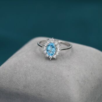 Genuine Swiss Blue Topaz Cz Halo Ring Sterling Silver, 3 of 12