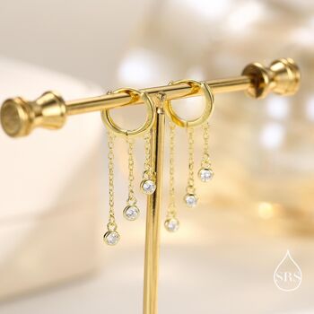 Sterling Silver Dangle Cz Crystal Huggie Hoop Earrings, 6 of 11