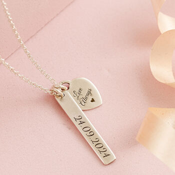 Heart And Message Tags Personalised Silver Necklace, 2 of 8