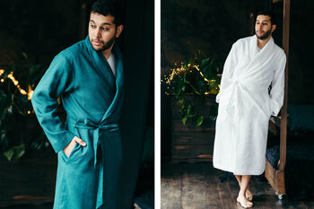 Navy Linen Robe For Men, 9 of 12