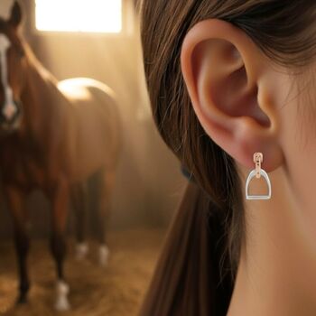 Personalised Sterling Silver And Rose Gold Stirrup Earrings, 9 of 9
