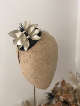 Gold And Black Leather Cocktail Hat 'Thea', 9 of 12