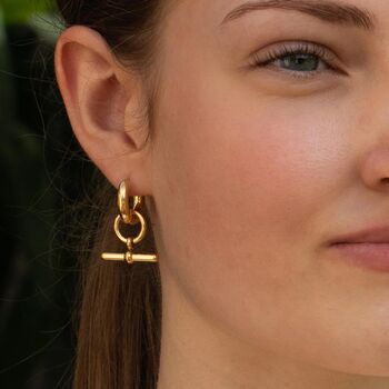 Gold T Bar Hoop Earrings, 2 of 8