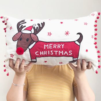 dachshund christmas cushion