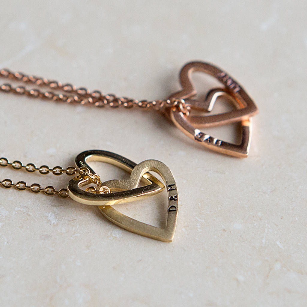 Personalised Solid Gold Interlocking Hearts Necklace