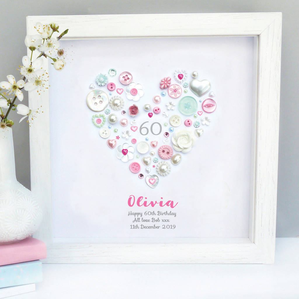 Personalised 60th Birthday Button Heart By Sweet Dimple ...