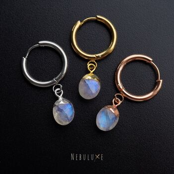 Moonstone June Birthstone Hoop Earrings, 4 of 10