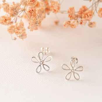 Open Five Petal Sterling Silver Daisy Studs, 5 of 11