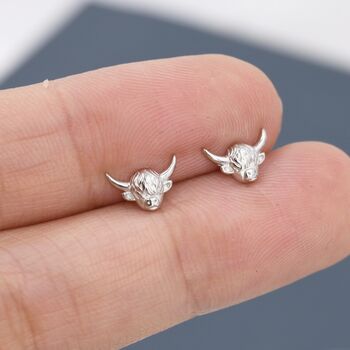 Tiny Highland Cow Screw Back Earrings Sterling Silver, 4 of 9
