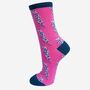 Women's Leopard Print Lightning Bolt Bamboo Socks Pink, thumbnail 1 of 2