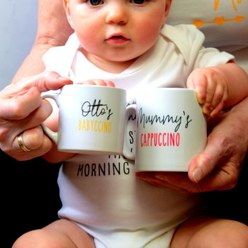 Personalised Cappuccino And Babyccino Mug Set, 2 of 3