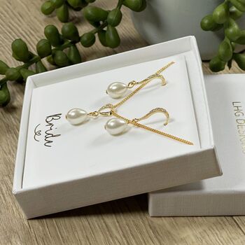 Gold Plated Bridal Pearl Earrings Necklace, 3 of 5
