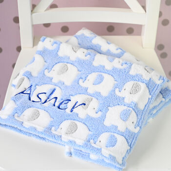 Personalised Blue Elephant Fleece Baby Blanket, 5 of 5