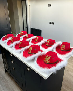Personalised Feather Trim Christmas Cowboy Hat, 4 of 5