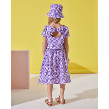 Purple Floral Girls Cotton Shirt, Skirt And Hat Set, 3 of 3