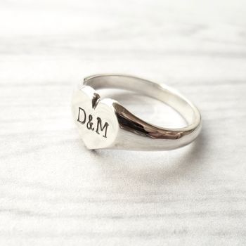 Personalised Heart Initial Silver Signet Ring, 3 of 4