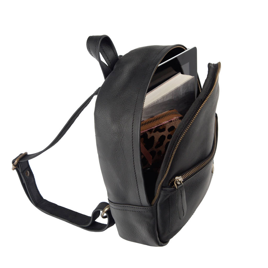 Personalised Black Leather Mini Backpack By MAHI Leather