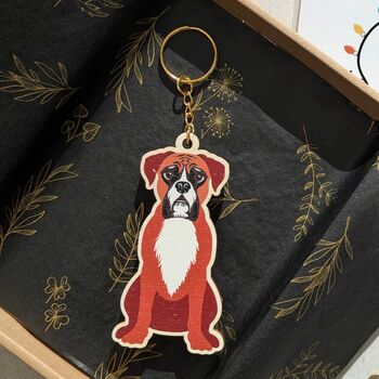 Boxer Dog Wooden Keyring With Optional Christmas Card, 3 of 12