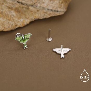 Lunar Moth Enamel Flat Back Earrings In Sterling Silver, 6 of 12