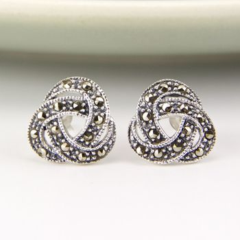 Marcasite Sterling Silver Knot Earrings, 2 of 9