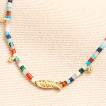 Semi Precious Stone Fish Beaded Necklace In Gold, 4 of 6