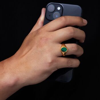 Silver Malachite Gemstone Oval Signet Ring For Men, 6 of 12