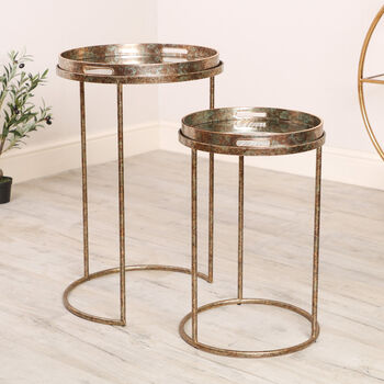 Set Of Two Vintage Gold Fern Nesting Tables, 7 of 9