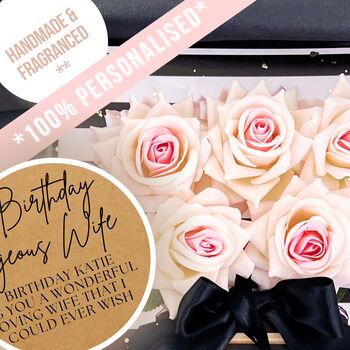 Personalised Perfumed 80th Luxury Birthday Card For Her With Five Everlasting Blush Roses, 5 of 11