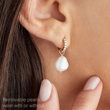 Gold Or Silver Huggie Pearl Drop Earrings, 2 of 7