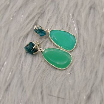 Chalcedony, Blue Apatite Sterling Silver Earrings, 6 of 9