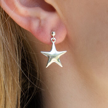 Sterling Silver Puffy Star Earrings, 2 of 6