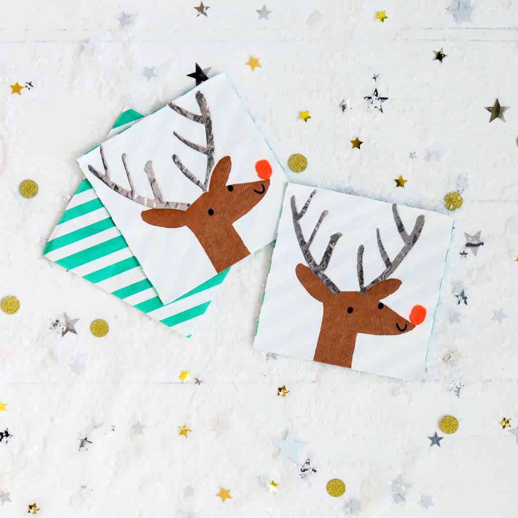 Christmas Dinner Reindeer Paper Party Napkins By Postbox Party