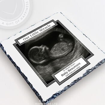 Our Little Miracle Baby Scan Personalised Rock Photo Slate, 2 of 6
